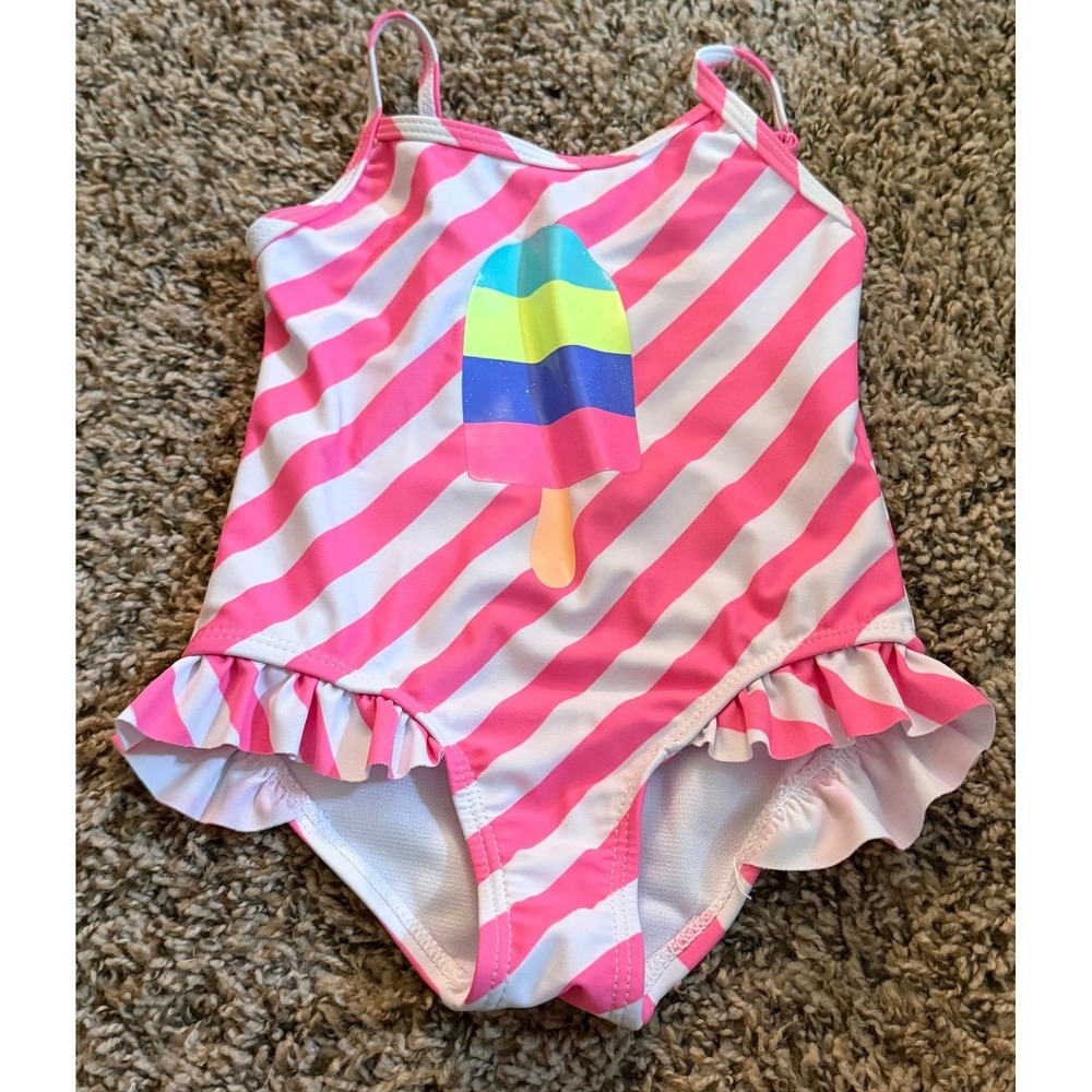 Bmagical Toddler Girls One Piece Pink & White Striped Swimsuit 2t